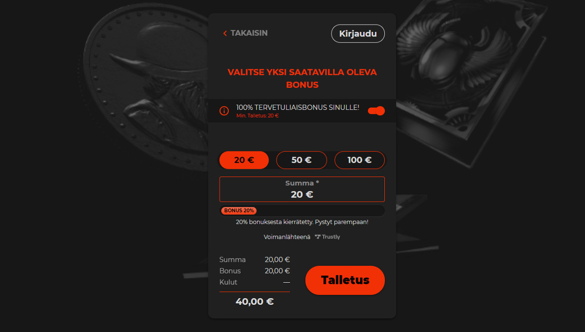 20e talletus kasinobonus