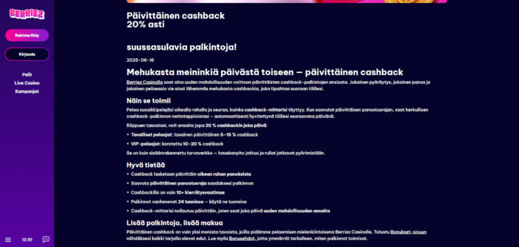 berriez käteispalautus