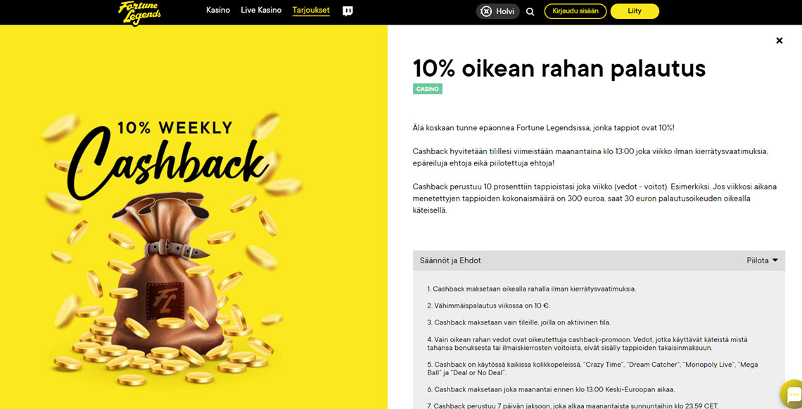 cashback käteispalautus