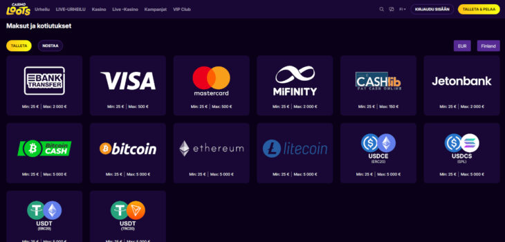 casinoloots maksutavat