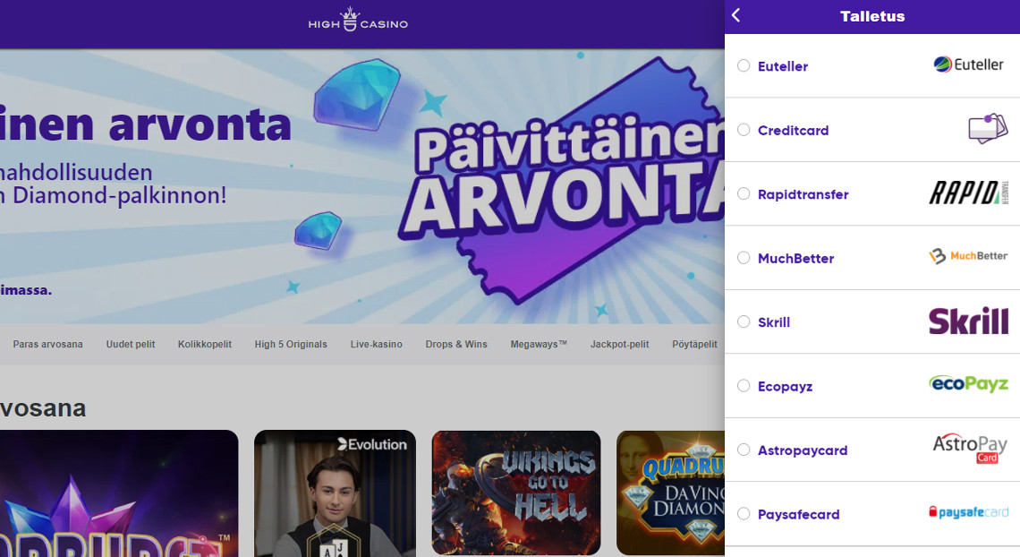 high 5 casino maksutavat