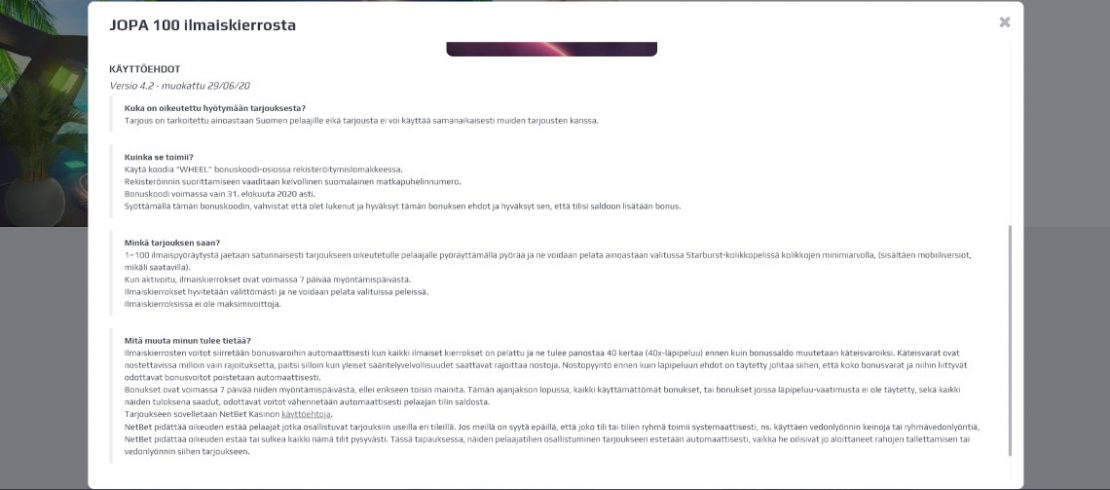 Ilmaiskierrosten ehdot ja säännöt kannattaa aina lukea