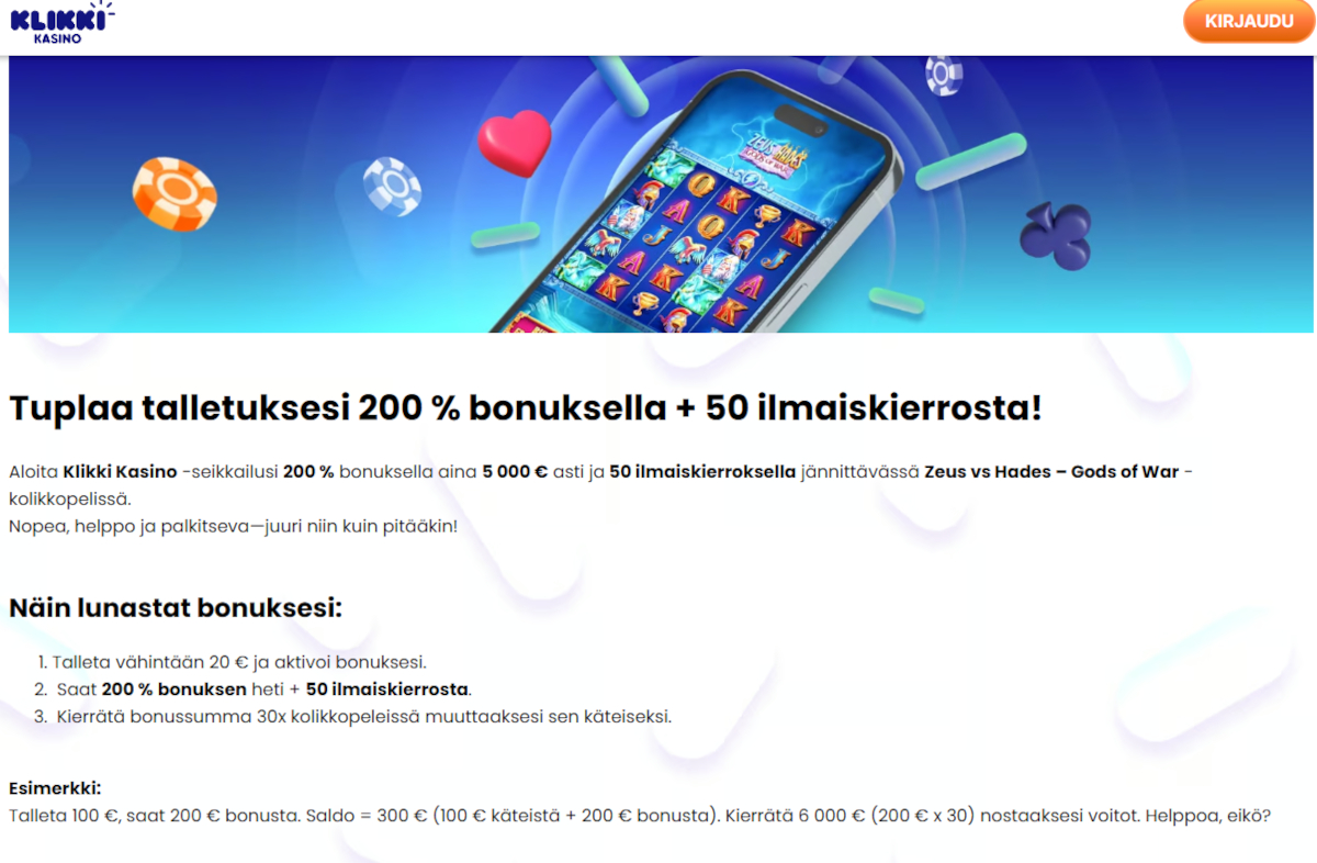 Klikki Kasino kokemuksia (2025) - Testasimme kotiutuksen!