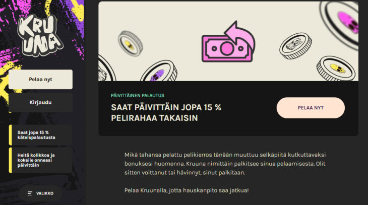 kruuna casino bonus cashback