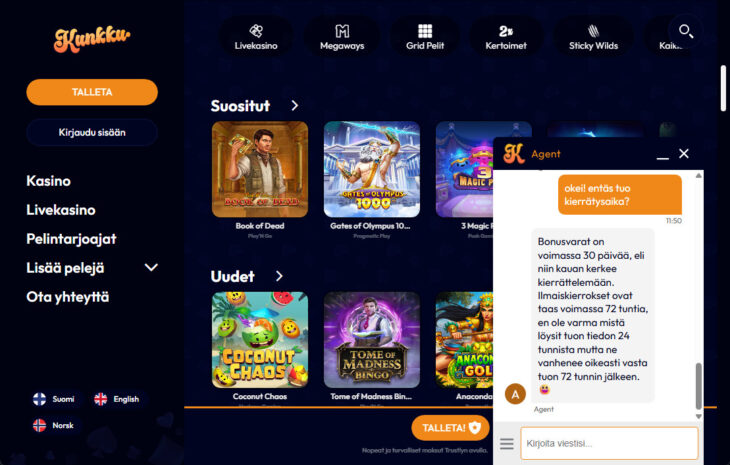 kunkku kasino asiakaspalvelu