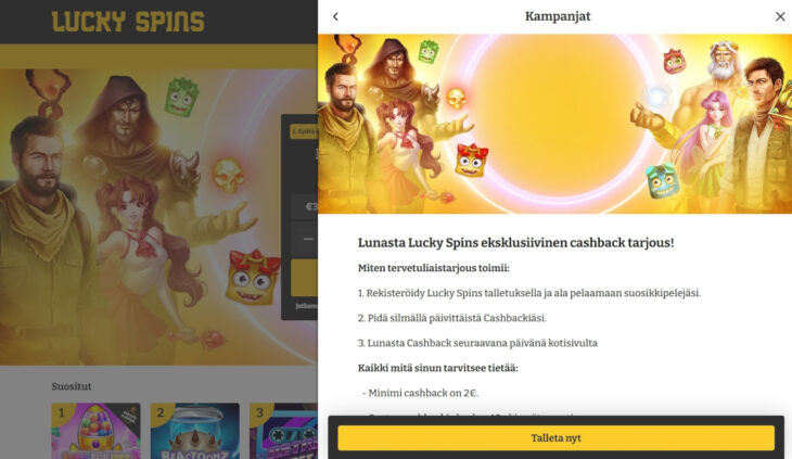 lucky spins käteispalautus