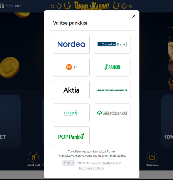 onnela kasino maksutavat