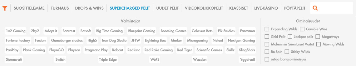 Slotty Vegasin peliaulan paras ominaisuus on suodattimet
