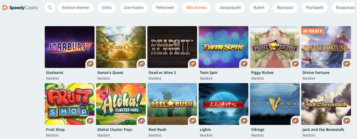 Speedy Casinolta löytyy myös blitz-tilassa pelattavia pelejä