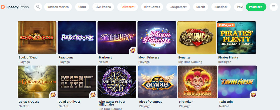 Speedy Casino kokemuksia - pelivalikko