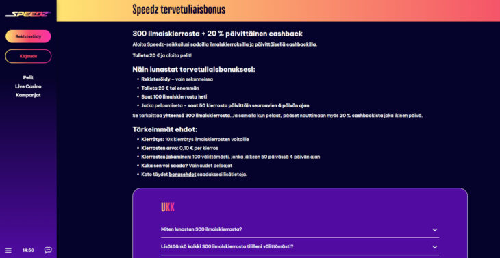 speedz casino bonus