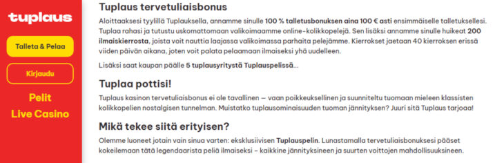 tuplaus kasino bonus