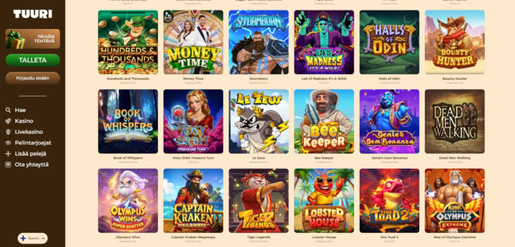 tuuri kasino pelivalikoima